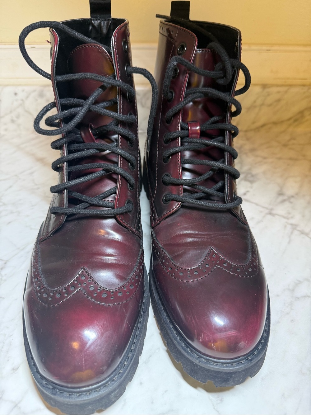 ASOS Burgundy Patent Leather Chukka Wingtip Lace-Up Boots